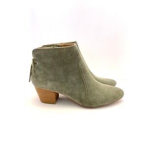 Tahari Charles Ankle Boots Green Suede Leather Lace Up Back Women's 8M Side Zip